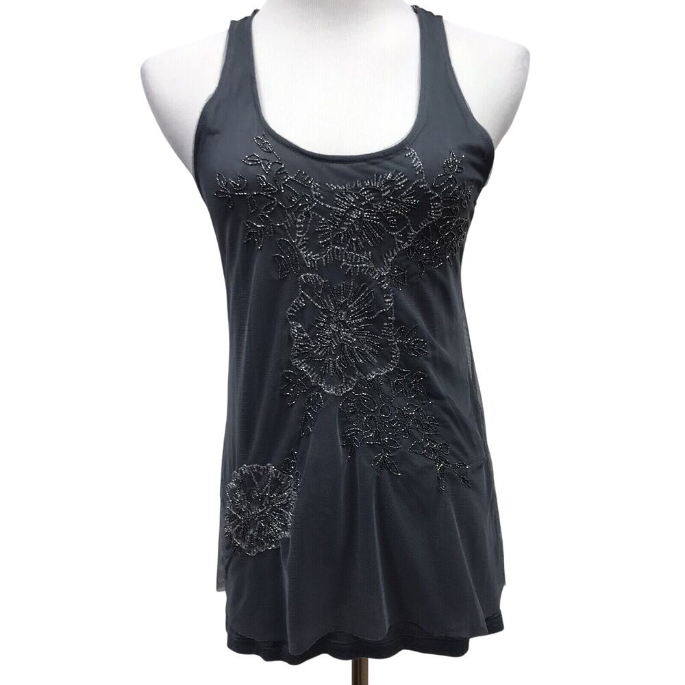 Halogen Top Womens XS Tank Gray Beaded Mesh Lined